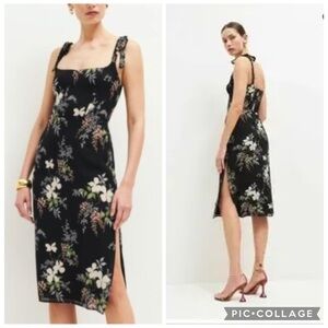 NWT Reformation Besse Tie Sleeve Midi Dress in Isabella Black & White Floral